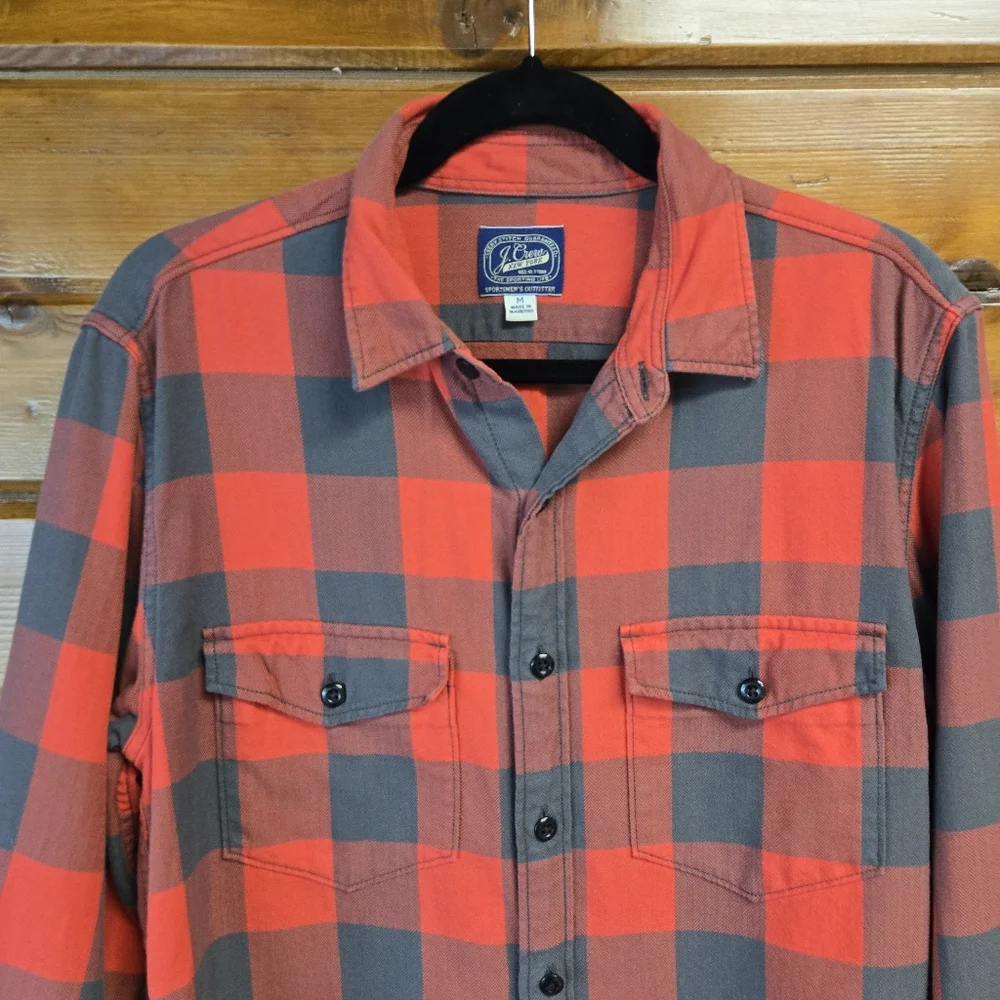 J. Crew Sportsmen's Outfitter Buffalo Plaid Herringbone Twill Button Up Size M - Picture 3 of 8